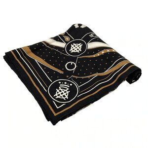 HERMES Carre Geant/Carres 140 - Black Brown White Cashmere Silk Scarf
